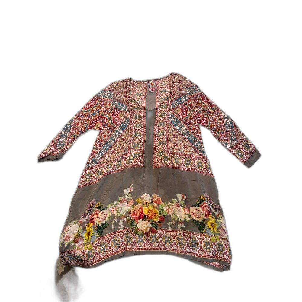 Johnny Was Silk Floral Tile Print Tunic Dress M